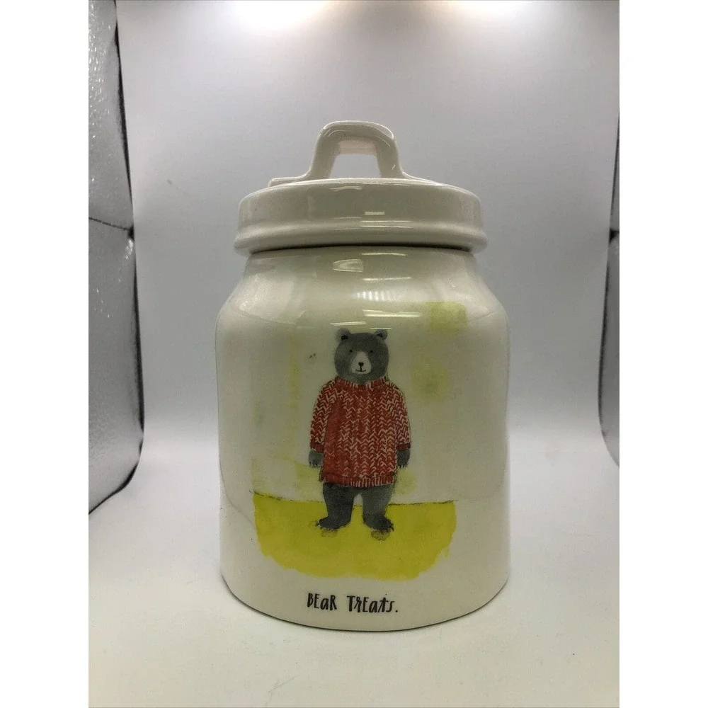 Rae Dunn Magenta Artisan Collection Bear Treats Lidded Canister Jar 7” h x 4.5 w